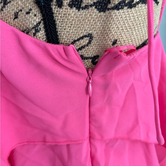 New Klesis Vibrant Pink tiered, ruffle Dress zip side tie straps size small - Picture 7 of 9